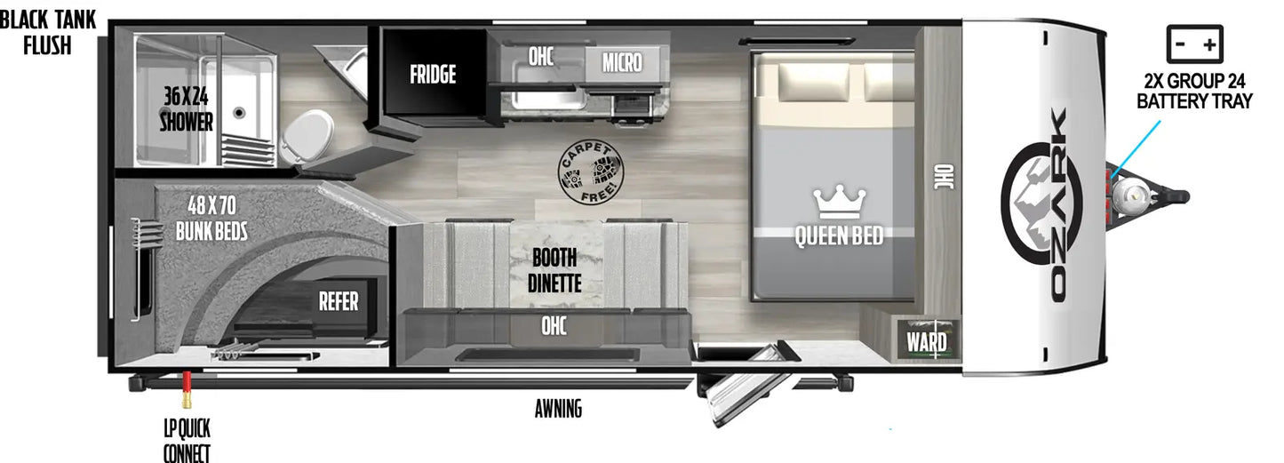 Forest River Ozark - 1650BHKX Floorplan - Travel Trailer RV - 2024 Edition