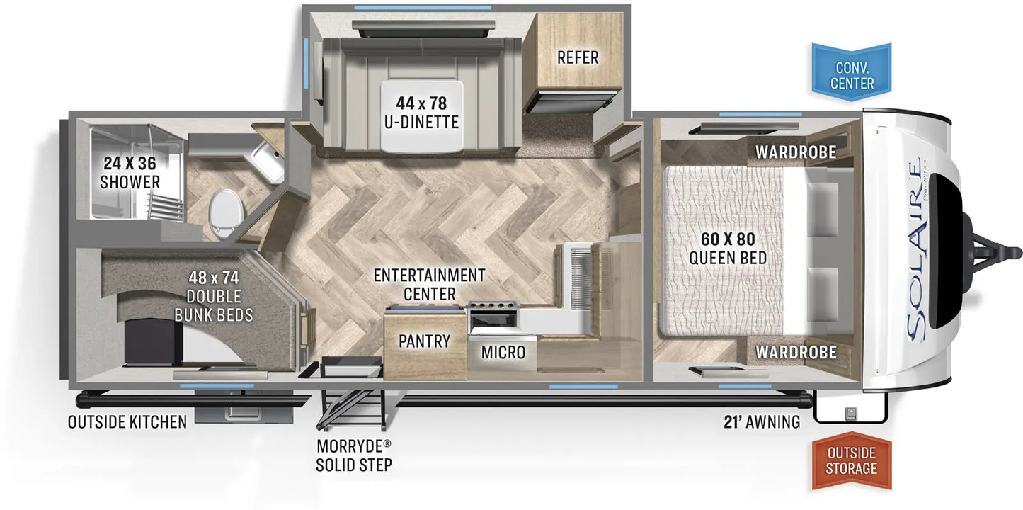 Palomino RV - SolAire Ultra Lite - 243BHS Floorplan  - Travel Trailer - 2023 Edition